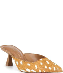 �W�����r�j ���f�B�[�X �V���[�Y �q�[�� �v�����g Gianni Bini Wade Doe Print Haircalf Pointed Toe Dress Mules Natural