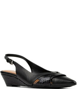 �h�i���h�v���l�[�� ���f�B�[�X �V���[�Y �q�[�� �v�����g ���U�[ Donald Pliner Barbee Python Print Leather Pointed Toe Slingback Wedge Pumps Black �u���b�N