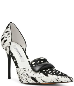 �X�e�B�[�u �}�f�� ���f�B�[�X �V���[�Y �q�[�� Steve Madden Delphini Faux Fur Pointed Toe Stiletto Pumps Black/White �z���C�g