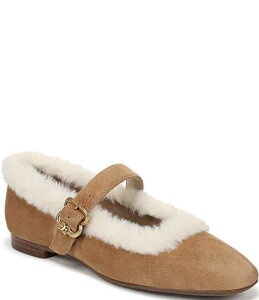�T���G�f���}�� ���f�B�[�X �V���[�Y �p���v�X�G�[�h Sam Edelman Michaela Suede Faux Fur Mary Jane Flats Bamboo Brown �u���E��