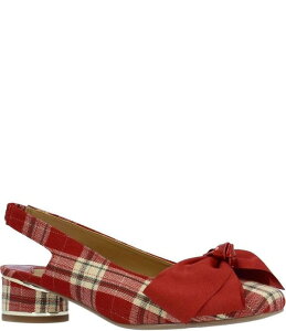 �W�F�C���j�[ ���f�B�[�X �V���[�Y �q�[�� J. Renee Lazule Tartan Plaid Slingback Block Heel Bow Pumps Red Multi Plaid ���b�h