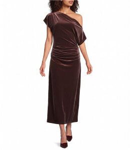 �M�u�\���A���h���e�B�}�[ ���f�B�[�X �g�b�v�X �����s�[�X �x���x�b�g �L���b�v Gibson & Latimer Velvet Off-The-Shoulder Cap Sleeve Dress Aubergine �I�[�o�[�W�[��