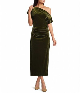 �M�u�\���A���h���e�B�}�[ ���f�B�[�X �g�b�v�X �����s�[�X �x���x�b�g �L���b�v Gibson & Latimer Velvet Off-The-Shoulder Cap Sleeve Dress Deep Moss
