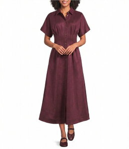 �M�u�\���A���h���e�B�}�[ ���f�B�[�X �g�b�v�X �����s�[�X�G�[�h Gibson & Latimer Suede Collar Neck Short Sleeve Dress Berry