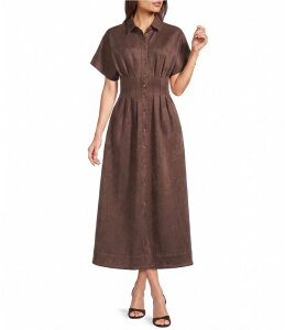 �M�u�\���A���h���e�B�}�[ ���f�B�[�X �g�b�v�X �����s�[�X�G�[�h Gibson & Latimer Suede Collar Neck Short Sleeve Dress Cocoa Brown �u���E��