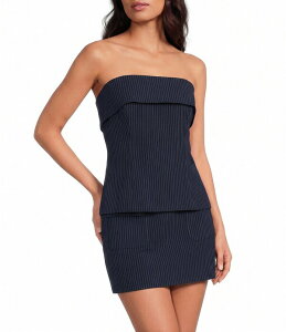 �W�����r�j ���f�B�[�X �g�b�v�X �V���c �v�����g �X�g���b�v���X Gianni Bini Tate Pinstripe Printed Strapless Fold Over Coordinating Top Navy Pinstripe �l�C�r�[