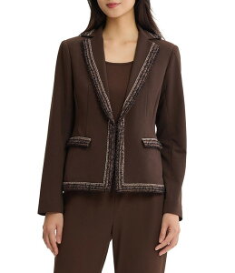 �~���E�H�� ���f�B�[�X �A�E�^�[ �W���P�b�g�E�u���]�� �N���[�v�` �j�b�g Ming Wang Petite Size Stretch Deco Crepe Knit Notch Lapelong Sleeve Jacket Dark Umber/Multi �}���`�J���[