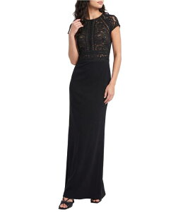 �^�_�V�V���[�W ���f�B�[�X �g�b�v�X �����s�[�X �N���[�v �h�J �L���b�v ���[�X Tadashi Shoji Cap Sleevembroide red Corded Lace Crepe Gown Black/Nude �u���b�N