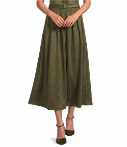 �M�u�\���A���h���e�B�}�[ ���f�B�[�X �{�g���X�J�[�g �~�f�B �X�G�[�h Gibson & Latimer Faux Suede Fit-And-Flare Belted Coordinating Midi Skirt Deep Moss