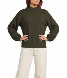 �M�u�\���A���h���e�B�}�[ ���f�B�[�X �A�E�^�[ �j�b�g�E�Z�[�^�[ ���b�N�l�b�N Gibson & Latimer Knit Mock Neck Long Puff Sleeve Sweater Deep Moss