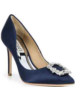 �o�b�W�F���[�~�V���J ���f�B�[�X �V���[�Y �p���v�X �T�e�� Badgley Mischka Cher Satin Jewel Brooch Ornamented Stiletto Pumps Midnight Satin