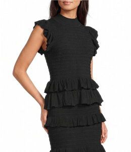 �}���P�b�T ���f�B�[�X �g�b�v�X �V���c ���b�N�l�b�N �t���� �u���E�X Muse by Marchesa Pointelle Ruffle Mock Neck Coordinating Blouse Black �u���b�N