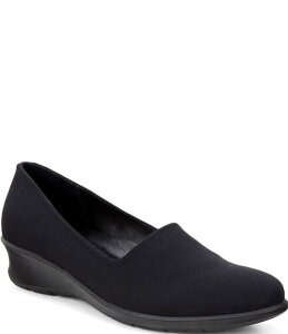 GR[ fB[X V[Y T_ U[ [t@[ ECCO Felicia Stretch Textile and Leather Slip-On Wedge Loafers Black/Black ubN