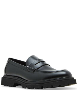XeB[u }f Y V[Y Xb|E[t@[ U[ [t@[ Steve Madden Men's Halian Leather Lug Sole Penny Loafers Black ubN