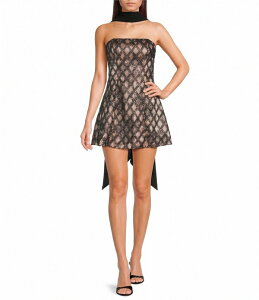�V�e�B���@�C�u ���f�B�[�X �g�b�v�X �����s�[�X A ���C�� �X�g���b�v���X ���[�X City Vibeadediamond-Pattern-Lace Strapless A-Line Dress Black/Silver/Peach �u���b�N