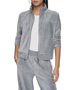 �_�i�L������ ���f�B�[�X �A�E�^�[ �W���P�b�g�E�u���]�� �x���x�b�g �j�b�g DKNY by Donna Karan Knit Velvet Lurex Stand Collar Long Sleeve Front Zipper Coordinating Jacket Feather Heather �w�U�[