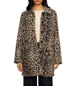 �T���N�`���A���[ ���f�B�[�X �A�E�^�[ �W���P�b�g�E�u���]�� �v�����g Sanctuary Upside Leopard Print Spread Collar Long Sleeve Button Front Faux Fur Jacket Cocoa Kitty �R�R�A