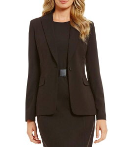 �J���o���N���C�� ���f�B�[�X �A�E�^�[ �R�[�g �W���P�b�g Calvin Klein Notch Lapel Long Sleeve One Button Jacket Black �u���b�N