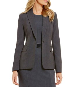 �J���o���N���C�� ���f�B�[�X �A�E�^�[ �R�[�g �W���P�b�g Calvin Klein Notch Lapel Long Sleeve One Button Jacket Charcoal �`���R�[��