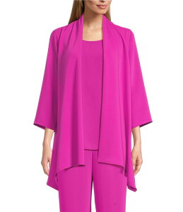 �L�������C�� ���[�Y ���f�B�[�X �A�E�^�[ �R�[�g �N���[�v �h���[�v �W���P�b�g Caroline Rose Matte Crepe Open Front Side Drape 3/4 Sleeve Jacket Pink Paradise �s���N