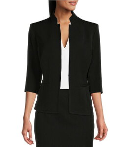 �v���X�g���A���h���[�N ���f�B�[�X �A�E�^�[ �R�[�g �N���[�v �u���U�[ Preston & York Elsa Stretch Crepe 3/4 Sleeve Mandarin Collar Blazer Black �u���b�N