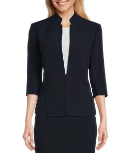�v���X�g���A���h���[�N ���f�B�[�X �A�E�^�[ �R�[�g �N���[�v �u���U�[ Preston & York Elsa Stretch Crepe 3/4 Sleeve Mandarin Collar Blazer Navy �l�C�r�[