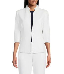 �v���X�g���A���h���[�N ���f�B�[�X �A�E�^�[ �R�[�g �N���[�v �u���U�[ Preston & York Elsa Stretch Crepe 3/4 Sleeve Mandarin Collar Blazer White �z���C�g