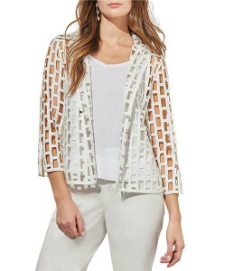 �~���E�H�� ���f�B�[�X �A�E�^�[ �R�[�g �J�b�g�A�E�g �W���P�b�g Ming Wang Novelty Woven Square Geo Cutout Spread Collar 3/4 Sleeve Jacket White �z���C�g
