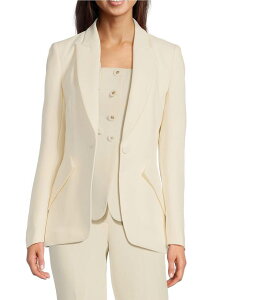 �}���P�b�T ���f�B�[�X �g�b�v�X �V���c �N���[�v �u���U�[ Muse by Marchesa Daphne Stretch Crepe Notch Lapel Collar Neck Long Sleeve One Button Blazer Ivory �A�C�{���[