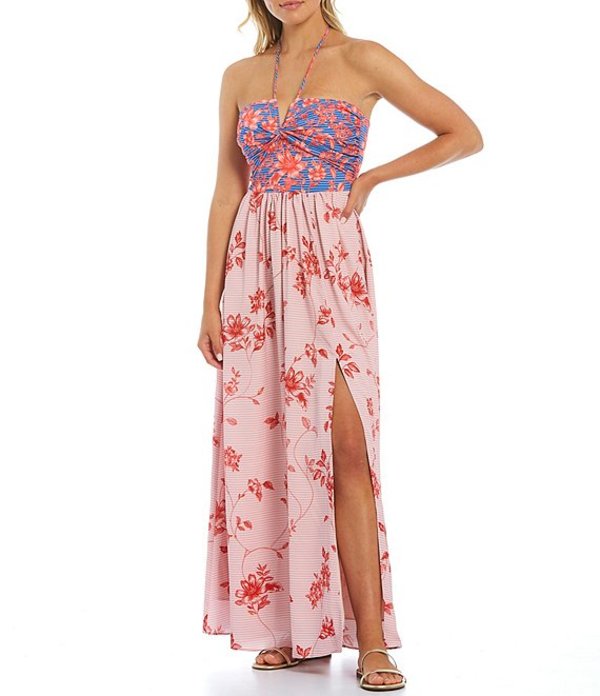 ベルバッジリーミシュカ レディース ワンピース トップス Delaney Floral Tie Neck Sleeveless Maxi Dress Coral Multi ワンピース