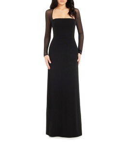 �h���X�U�|�v���[�V���� ���f�B�[�X �g�b�v�X �����s�[�X ���b�V�� Dress the Population Maxwell Square Neck Mesh Long Sleeve Column Gown Black �u���b�N