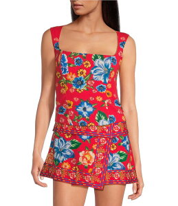 �`�F���V�[�A���h�o�C�I���b�g ���f�B�[�X �g�b�v�X �V���c �t�����[�� �m�[�X���[�u �u���E�X �t�����[ Chelsea & Violet Coordinating Ophelia Square Neckline Floral Sleeveless Blouse Red Floral ���b�h