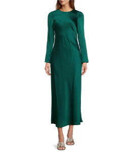 AgjI [j fB[X gbvX s[X Emerald Antonio Melani Asher Satin Crew Neck Long Sleeve Maxi Dress
