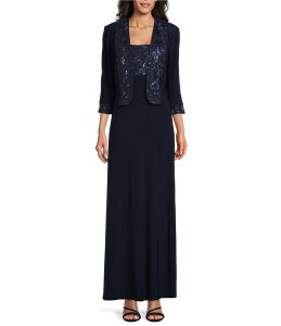 ���{ ���f�B�[�X �g�b�v�X �����s�[�X �h�J �W���P�b�g Le Bos Embroidered 3/4 Sleeve Square Neck 2-Piece Jacket Dress Navy �l�C�r�[