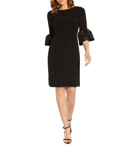 �A�h���A�i �p�y�� ���f�B�[�X �g�b�v�X �����s�[�X �M���U�[ Adrianna Papell Stretch Boat Neck 3/4 Bell Sleeve Ruched Waist Sheath Dress Black �u���b�N