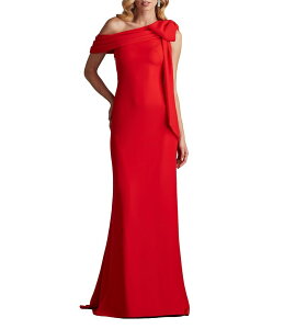 �^�_�V�V���[�W ���f�B�[�X �g�b�v�X �����s�[�X �N���[�v �h���[�v Tadashi Shoji Draped One Shoulder Bow Detail Crepe Sheath Gown Red Rose ���b�h