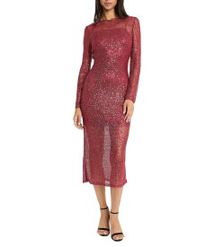 【送料無料】 ドナモーガン レディース ワンピース トップス Alexandra Sheer Knit High Neck Long Sleeve Sheath Dress Savvy Red