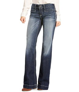 �A���A�g ���f�B�[�X �{�g���X �f�j���p���c ���C�h���b�O �h�J �f�j�� �W�[���Y Ariat Mid Rise Stretch Denim Embroidered Pocket Wide Leg Jeans Marine �f�j��