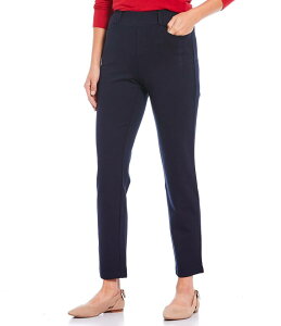 �C���g�� ���f�B�[�X �{�g���X �J�W���A���p���c �X�g���[�g �p���c �j�b�g Intro Stella Double Knit Slim Straight Leg Pull-On Pants Navy Beats �l�C�r�[