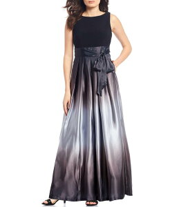 �C�O�i�C�g ���f�B�[�X �g�b�v�X �����s�[�X �v�` �T�e�� �m�[�X���[�u Ignite Evenings Petite Size Boat Neck Ombre Satin Bow Sleeveless Gown Black/Silver �u���b�N