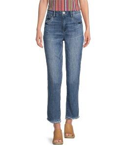 �f���N���V�[ ���f�B�[�X �{�g���X �f�j���p���c �v�` �h�J �W�[���Y Democracy Petite Size AbsolutionR High Rise Embroidered Straight Slim Leg Fray Hem Jeans Mid Blue �u���[