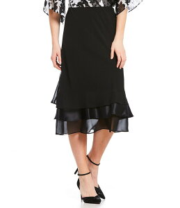 �A���b�N�X�C�u�j���O�X ���f�B�[�X �{�g���X �X�J�[�g A ���C�� �~�f�B Alex Evenings Triple Tier Hem A-Line Midi Skirt Black �u���b�N