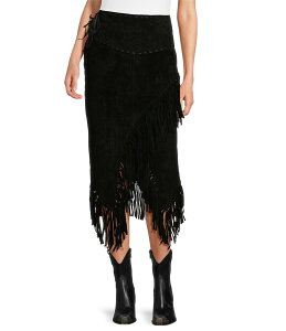 �X�J�[���[ ���f�B�[�X �{�g���X �X�J�[�g �~�f�B �X�G�[�h ���U�[ �t�����W Scully Suede Leather High Rise Wrap Fringe Midi Skirt Black �u���b�N
