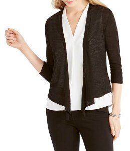 �j�b�N�A���h�]�[ ���f�B�[�X �A�E�^�[ �j�b�g�E�Z�[�^�[ �J�[�f�B�K�� ���l�� NIC + ZOE Lightweight 4-Way Linen Blend Open Front 3/4 Sleeve Cardigan Black Onyx �u���b�N