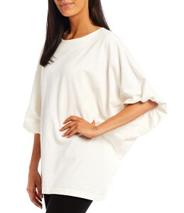 �u���C�� �E�H�[�J�[ ���f�B�[�X �g�b�v�X �J�b�g�\�[ �N���[�l�b�N Bryn Walker Wilder Elbow Dolman Banded Short Sleeve Crew Neck Tunic White �z���C�g
