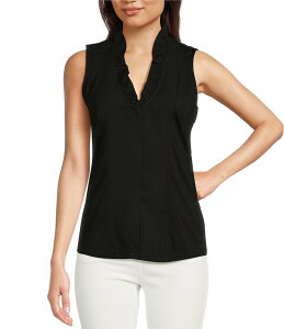 �j�b�N�A���h�]�[ ���f�B�[�X �g�b�v�X �V���c V�l�b�N �t���� �m�[�X���[�u NIC + ZOE Woven Ruffled V-Neck Sleeveless Around Tank Top Black Onyx �u���b�N