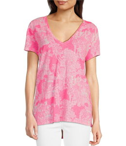 �����[�s�����b�c�@�[ ���f�B�[�X �g�b�v�X �V���c V�l�b�N �v�����g T�V���c �j�b�g Lilly Pulitzer Etta Knit Anniversary Toile Print V-Neck Short Sleeve Tee Roxie Pink �s���N