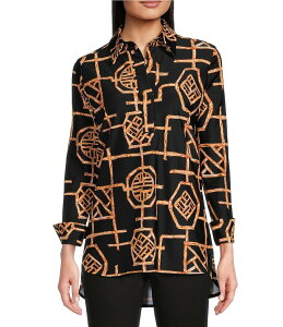 �W���[�h�R�[�i���[ ���f�B�[�X �g�b�v�X �V���c �v�����g �j�b�g Jude Connally Hadley Bamboo Lattice Print Jude Cloth Knit Point Collar Long Split Roll Cuff Sleeve Coordinating Tunic Bamboo Lattice Black/Natural �u���b�N
