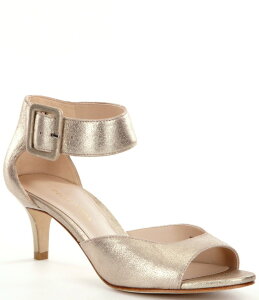 �y�����[�_ ���f�B�[�X �V���[�Y �T���_�� �g�[�� �A���N�� ���U�[ �q�[�� Pelle Moda Berlin Metallic Leather Buckle Detail Ankle Strap Kitten-Heel Dress Sandals Silver �V���o�[