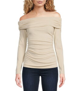 XTiiR fB[X gbvX Vc Susana Monaco Off The Shoulder Neck Long Sleeve Gathered Top Blanched Almond